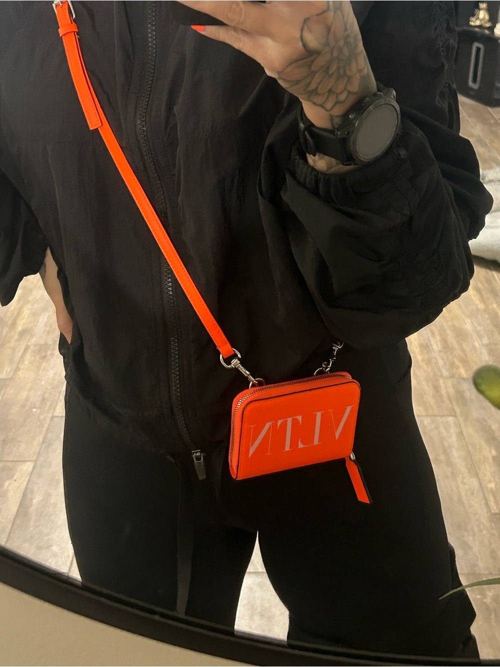 Valentino Garavani VLTN Bright Orange Crossbody Wallet